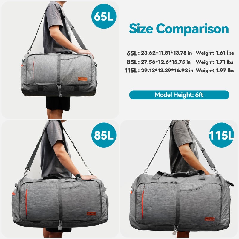 Canway 85L Travel Duffel Bag, Foldable Weekender Bag with Shoes Compartment for Men Women Water-proof & Tear Resistant - Image 2